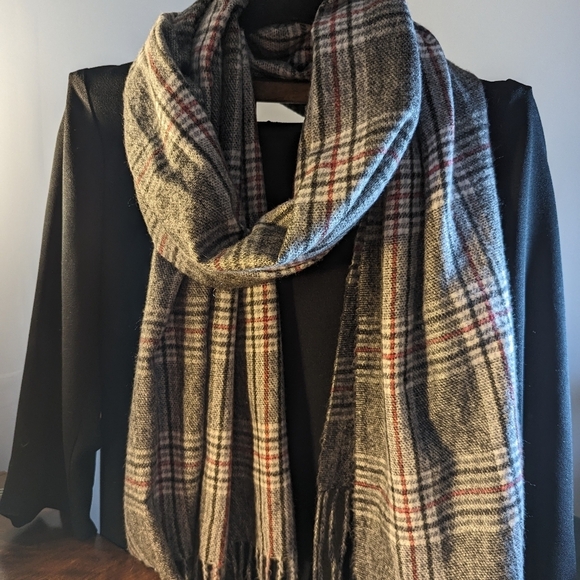 🧣 Shawl plaid red white gray black soft polyester viscose super soft large - Picture 1 of 7